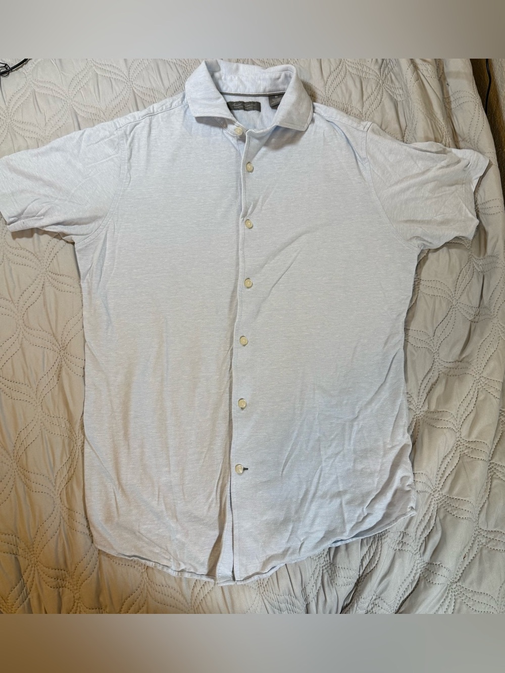 Daniel Cremieux Signature Collection Mens M Blue Linen Blend Short Sleeve Button